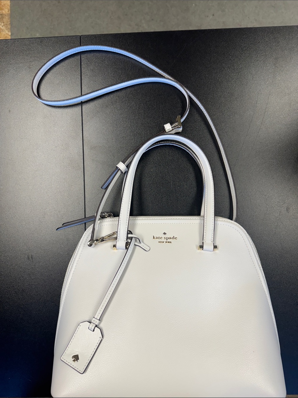 kate spade White‎ Dome Satchel with Light Blue Strap and Silver Hardware